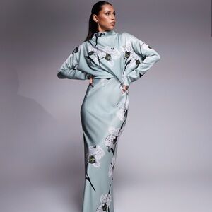 ASOS high neck bias satin maxi dress